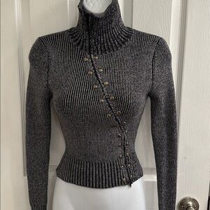 NWOT CIDER Women's Stand Collar Rivet Zipper Knit Cropped Cardigan Edgy Sz  XS